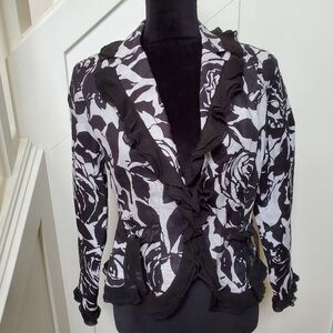 Floral Black and White Linen Evening Jacket